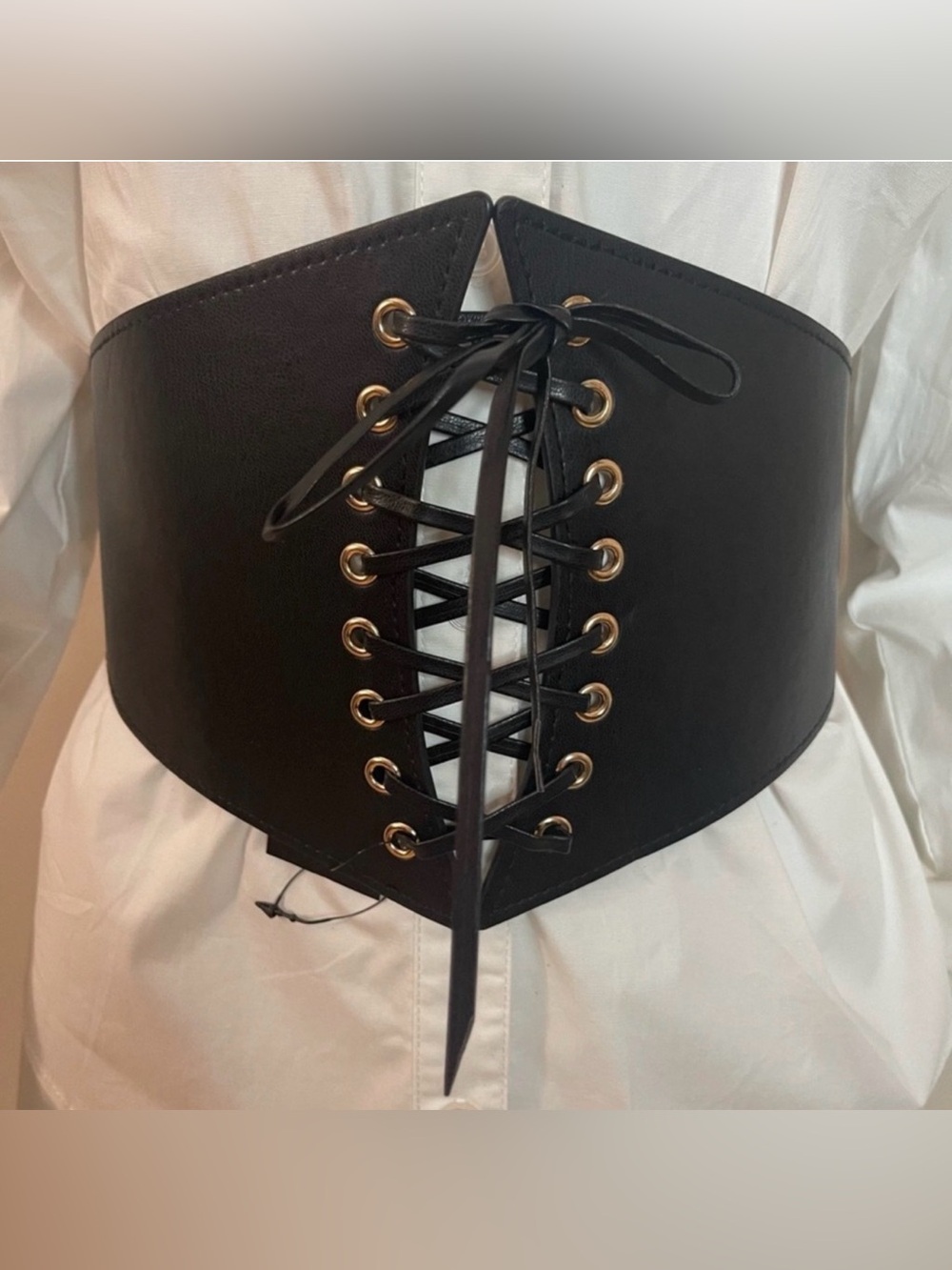 Plus size black PU leather lace up elastic waistband corset belt